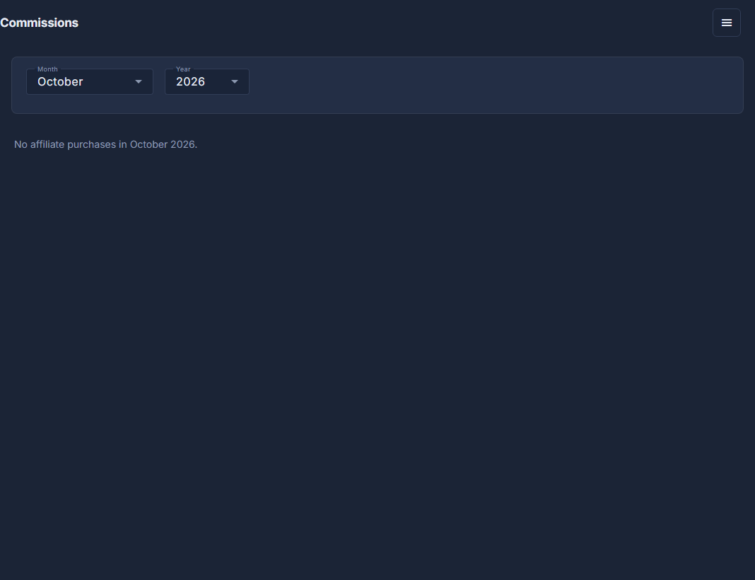 Commissions: a month and a year, and the affiliates who sold that month.