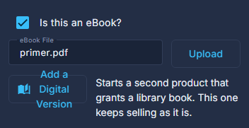 An eBook: the box ticked, and the PDF beside Upload.