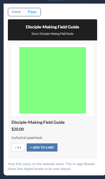 Page: the product page with its description, its choices and its tags.