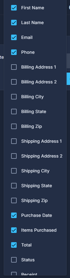 The Columns menu: tick a column to show it.