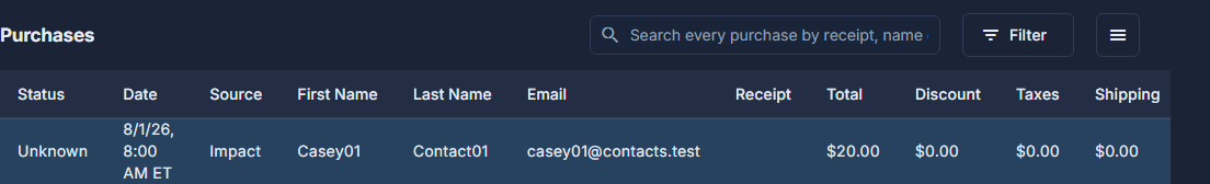 A refund starts from the Purchases list: double-click the order to open it.