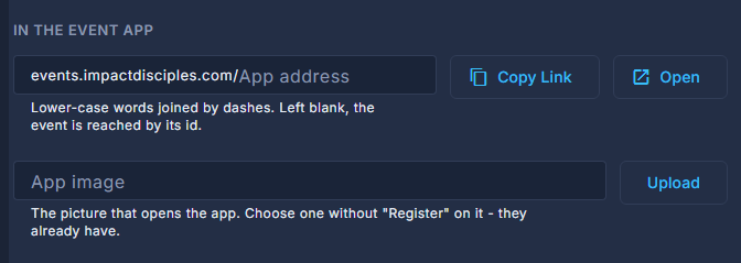 In the event app, on an ordinary event's Image & Description.