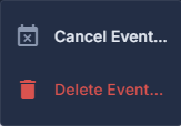 The ☰ at the top: Cancel Event…, and Delete Event… in red.