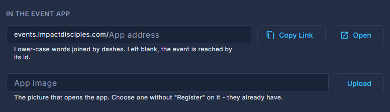 In the event app: the address and the app image.