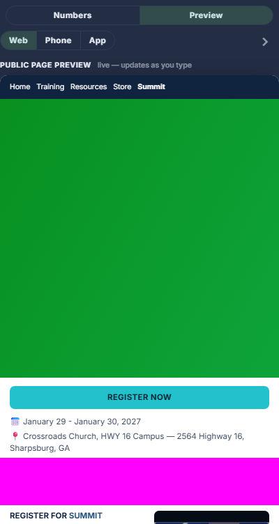 Preview, Web: the public summit page.