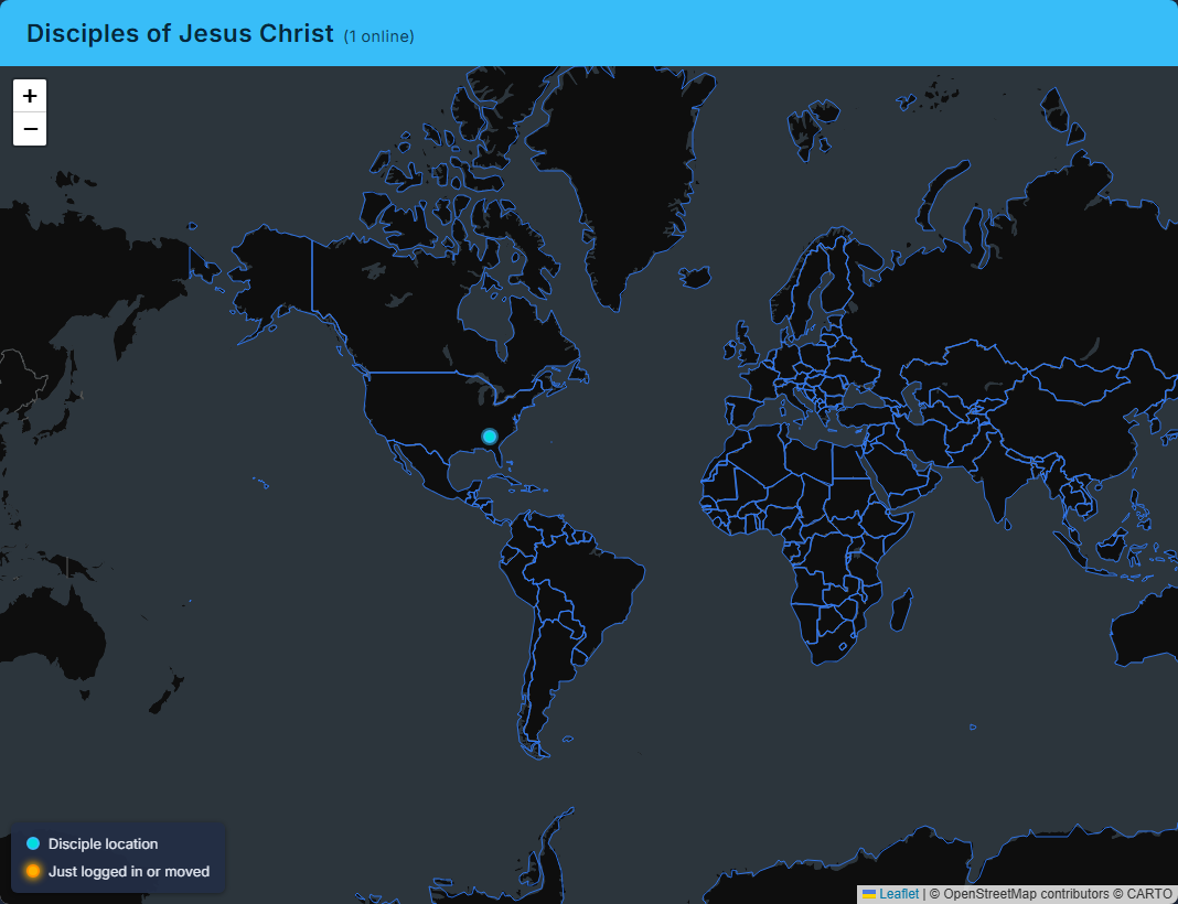 World Map: one dot per reader, and the count above it.