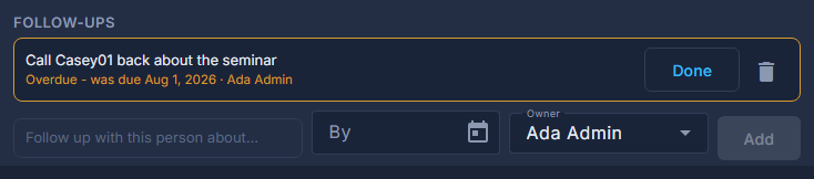 Adding a follow-up on a contact.