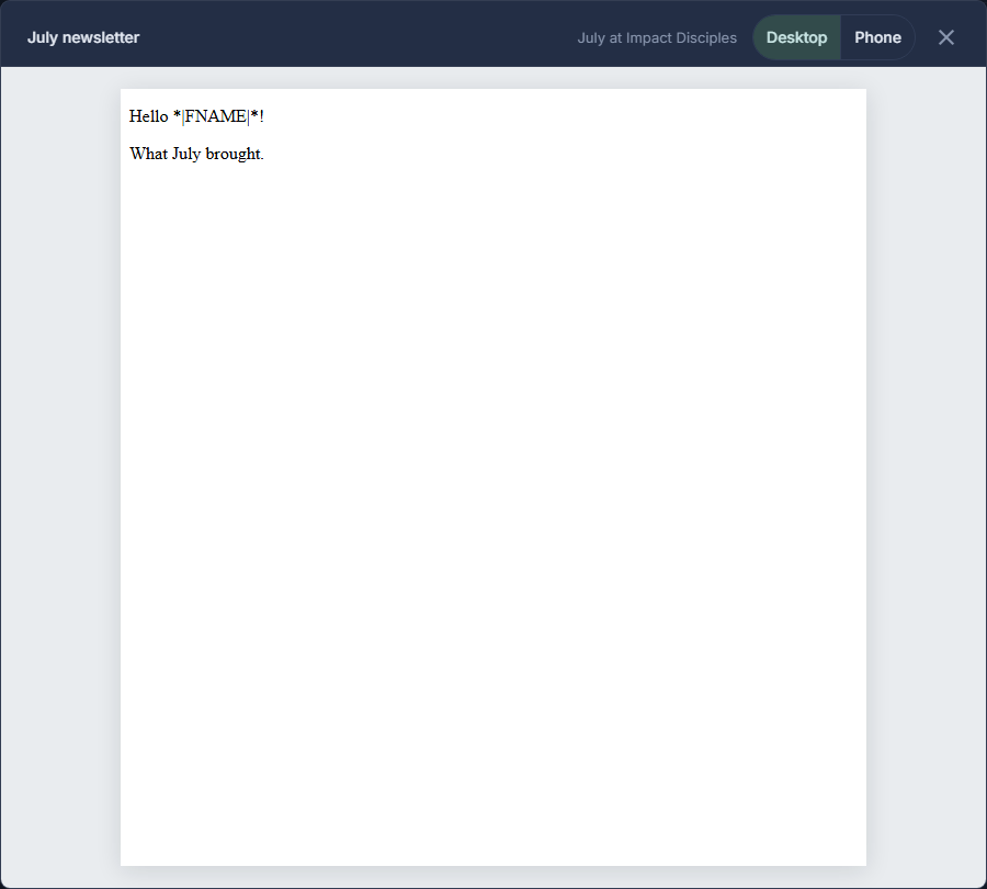 A sent email, previewed.