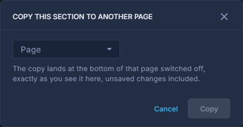 Copy to Another Page: choose the page.