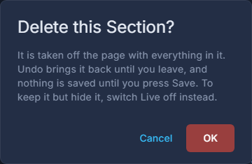 Deleting a section asks first.