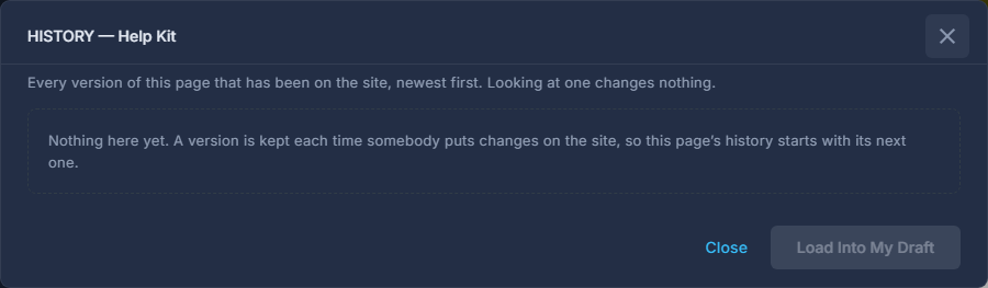 History: every version that has been on the site, and which one is on it now.