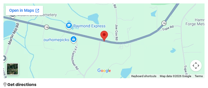 Map: a Google map of an address, with a directions link.