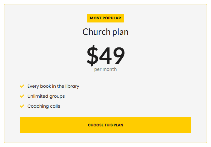 Price card: one plan - its name, the figure large, what is included and a button. Put two or three side by side for a pricing table.