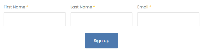 Sign-up form: the name-and-email sign-up, joined to a mailing list.