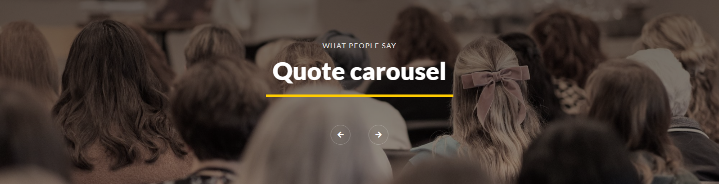 Quote carousel: quotes from the Testimonials screen, in the order you choose, over a photo.
