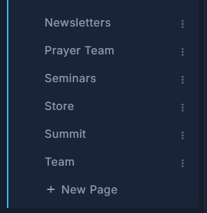 The foot of the Pages list: a page per row, and New Page last.