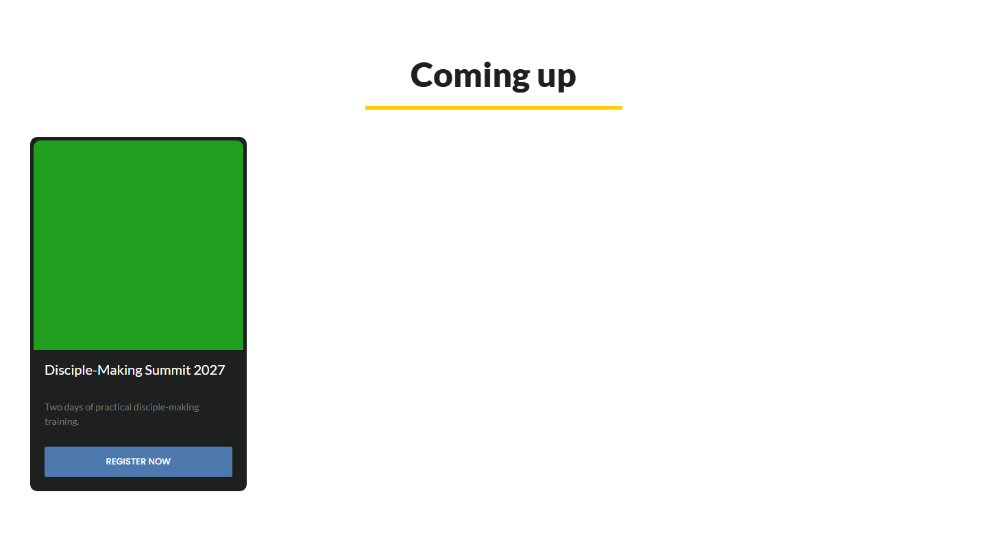 Coming up: everything still to come, soonest first, drawn from Events.