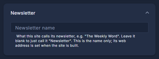 Newsletter name, at the top of the Info tab's right-hand column.